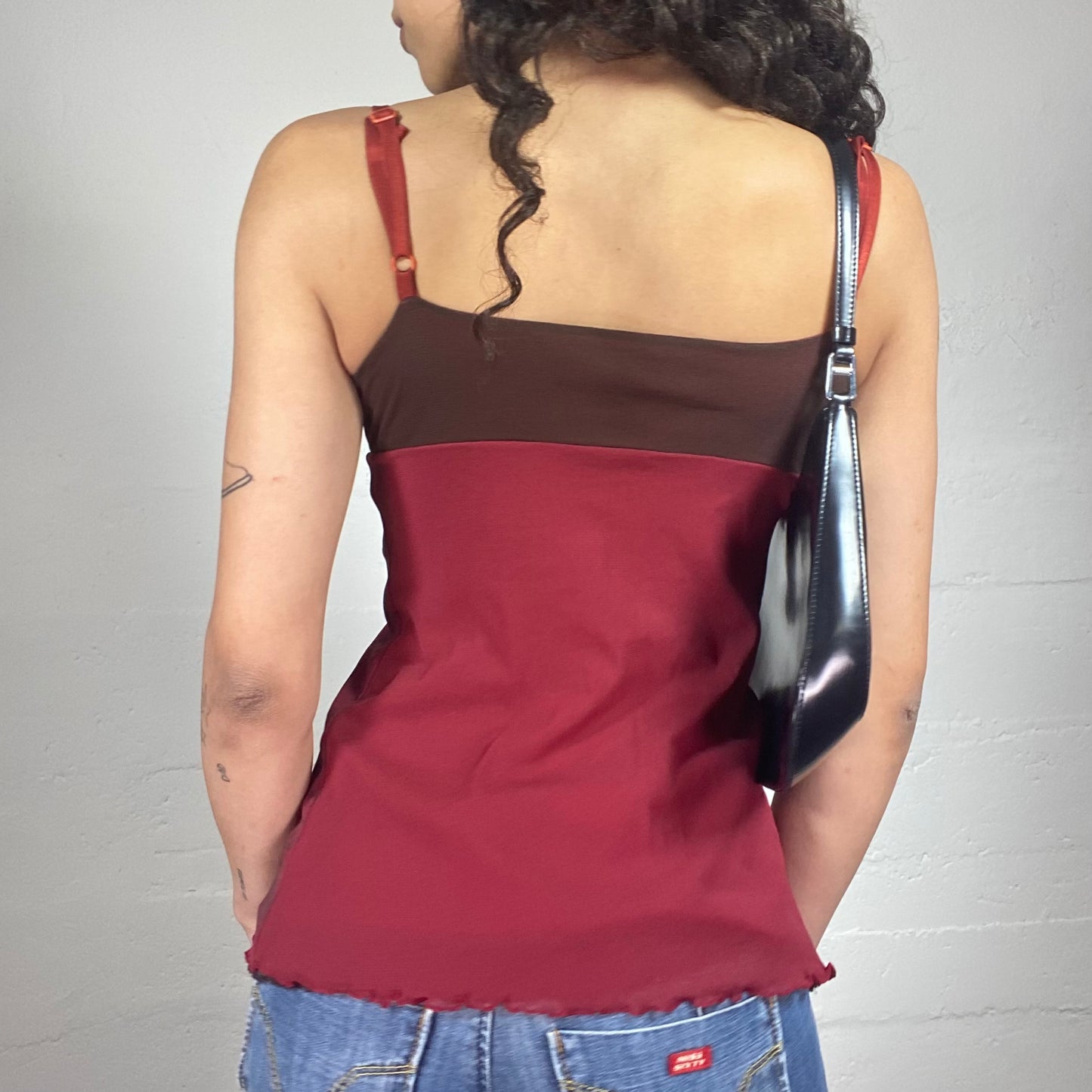 Vintage 2000's Romantic Goth Red and Brown Cami Top with Boho Print (S)