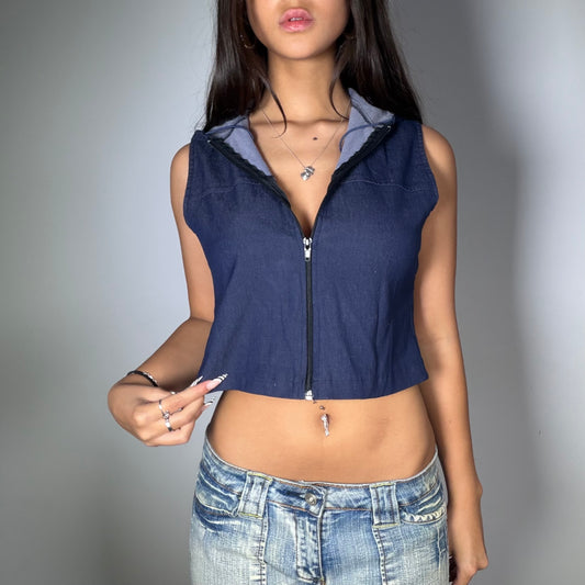 Vintage 90’s Sleaze Blue Hooded Zip-Up Top (M)