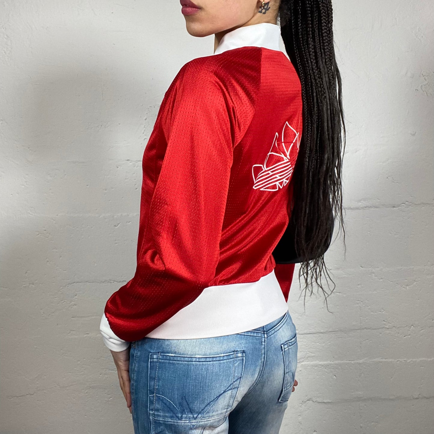 Vintage 2000’s Archive Adidas Sheer Red and Blue Two-Sided Zip Up with White Details and Blue Zipper and Logo (S)