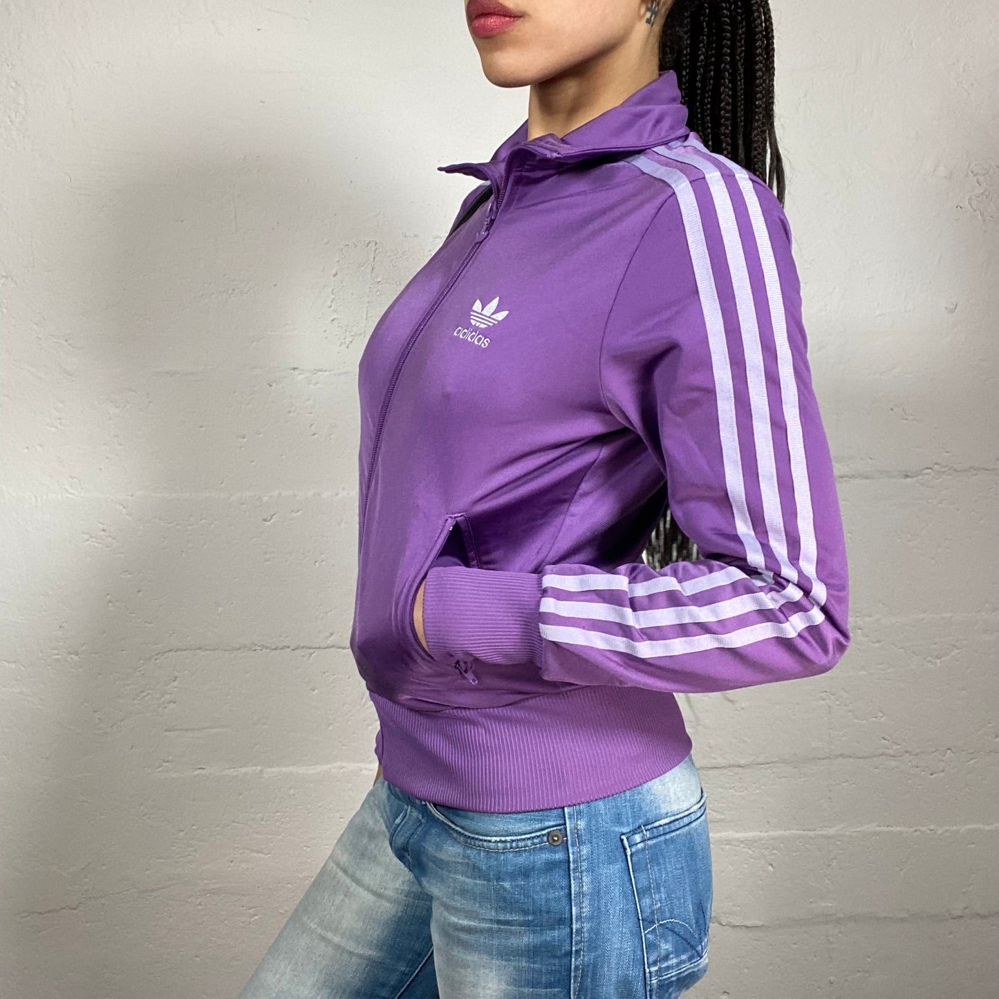 Vintage 2000’s Archive Adidas Sporty Purple Zip Up Pullover with Matching Tone Details (S)