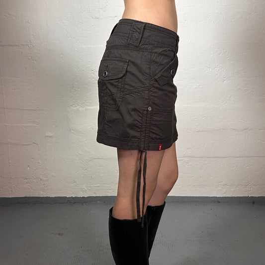 Vintage 2000's Skater Girl Brown Sporty Rubbered Mini Skirt (S)