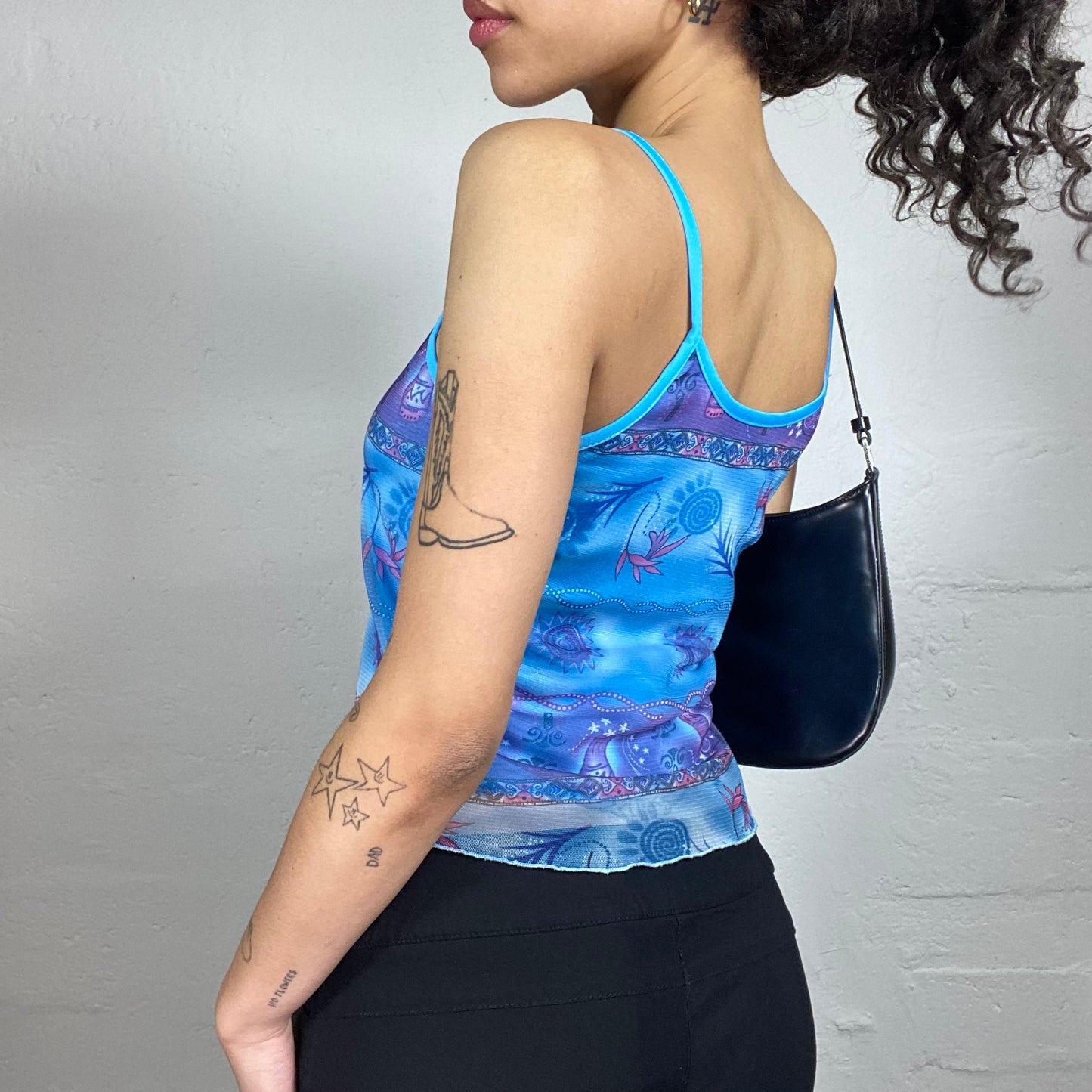 Vintage 2000's Hippie Aquamarine Blue Printed Summer Cami Top (L)