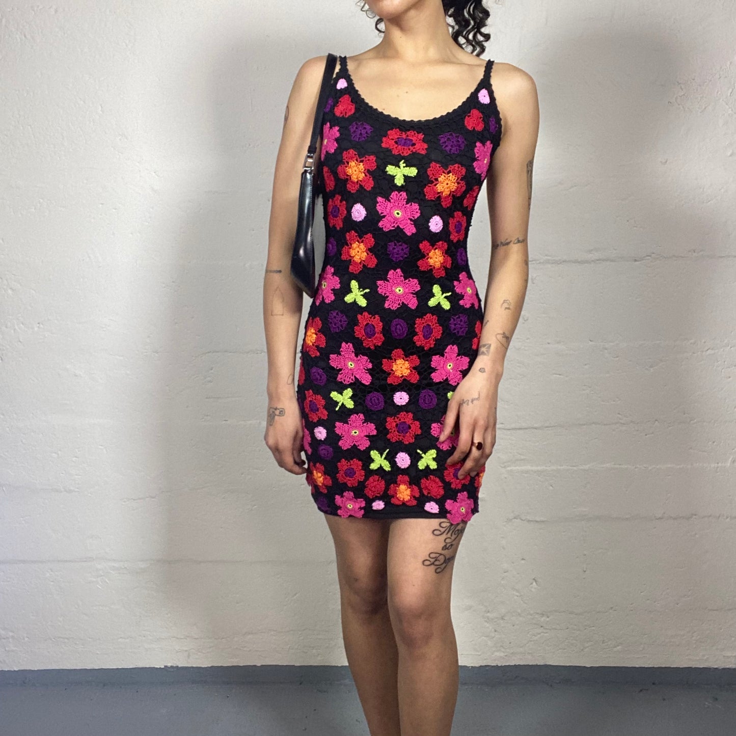 Vintage 2000's Beachwear Cute Crochet Multicolour Flower Pattern Dress (S)