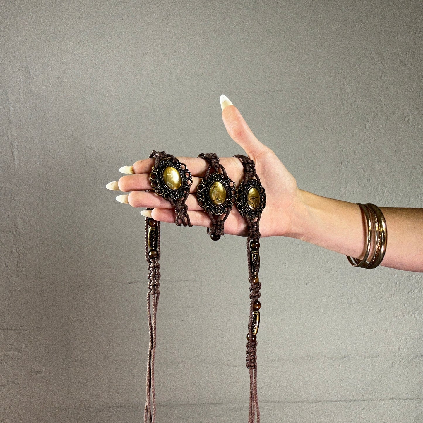 Vintage 2000's Bolo Girl Brown Striped Belt with Yellow Gems Details