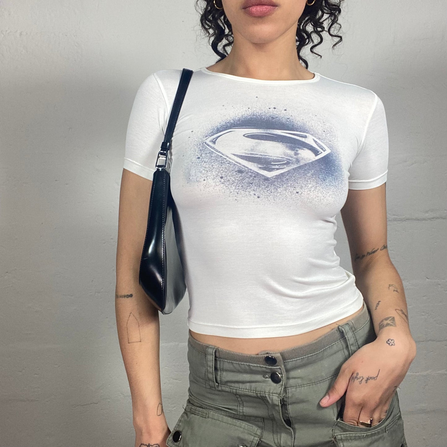 Vintage 2000's Batman Print Sporty White Baby Tee (XS)