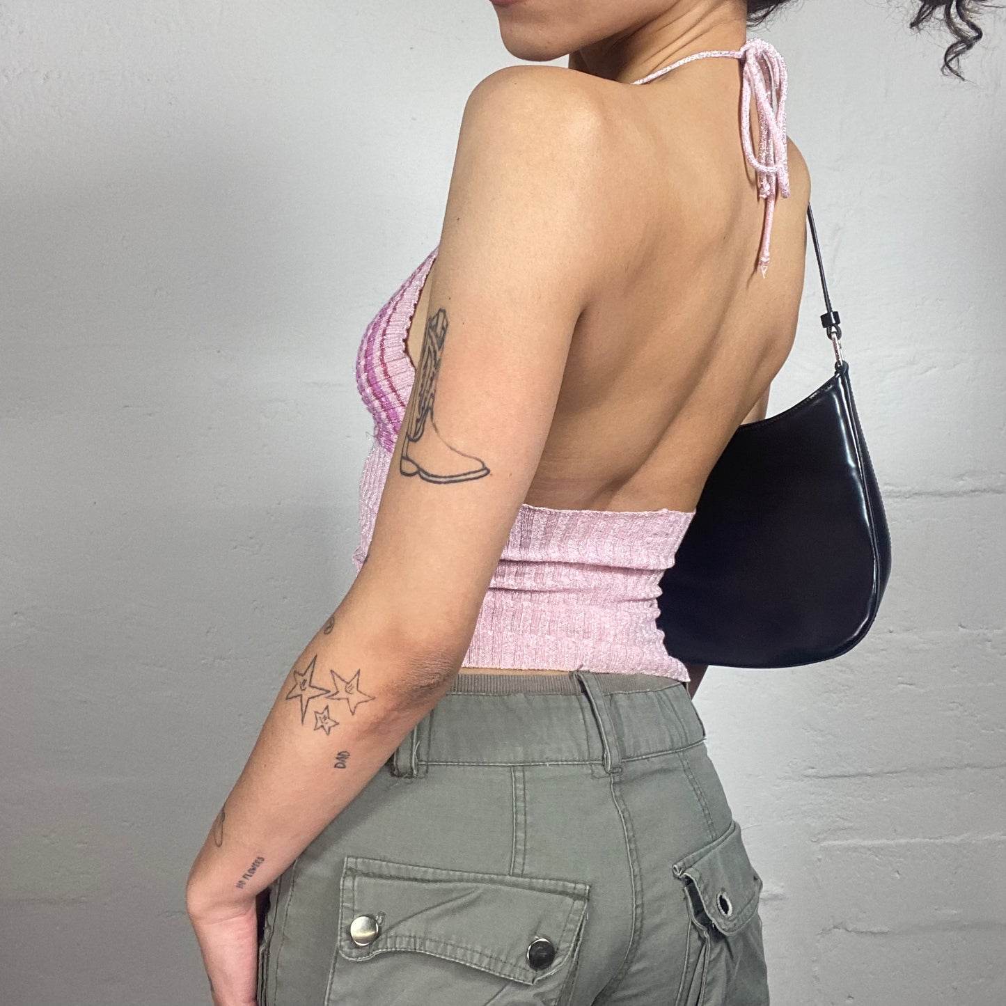 Vintage 2000's Soft Girl Pink Jersey Striped Bea Neckholder Top (S)