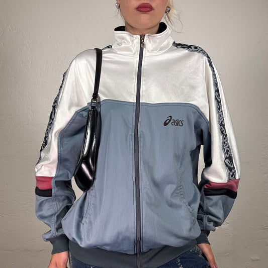 Vintage 2000's Asics Sporty White and Blue Zip (L)