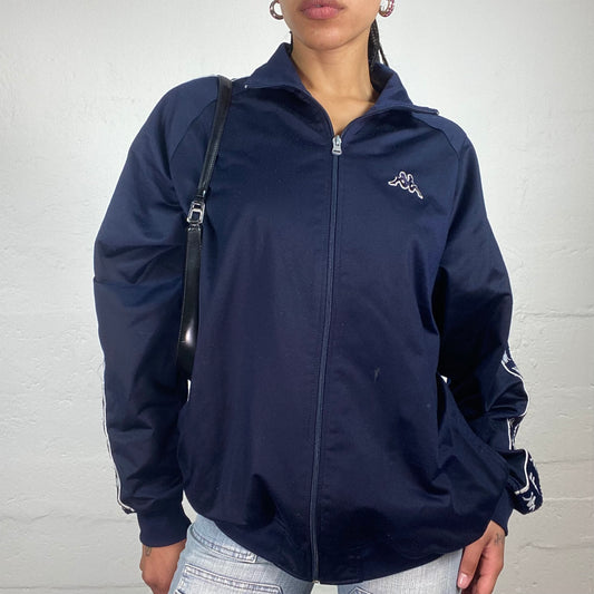 Vintage 90’s Kappa Sporty Navy Blue Zip Up Pullover with Sleeve Logo Print (L)