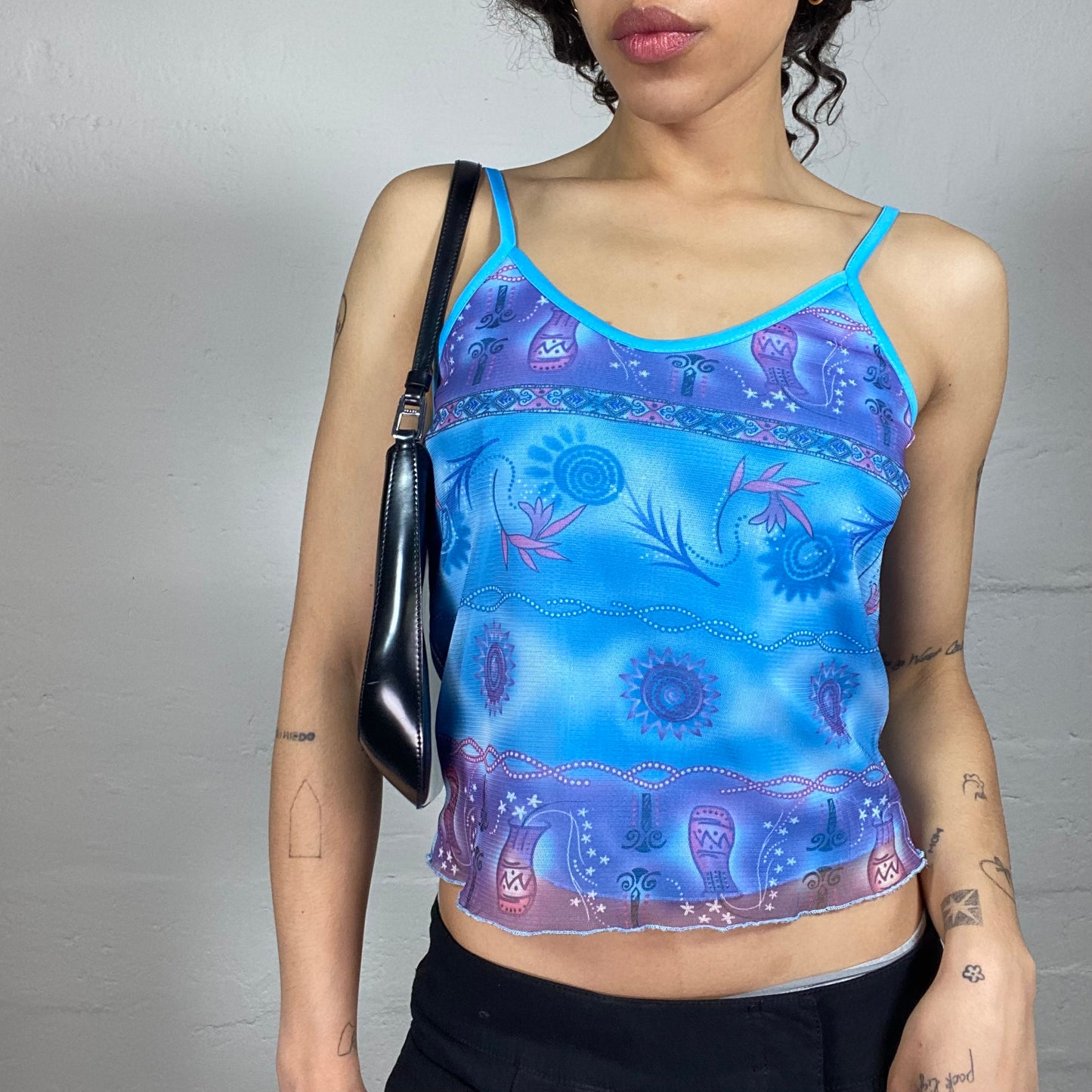 Vintage 2000's Hippie Aquamarine Blue Printed Summer Cami Top (L)
