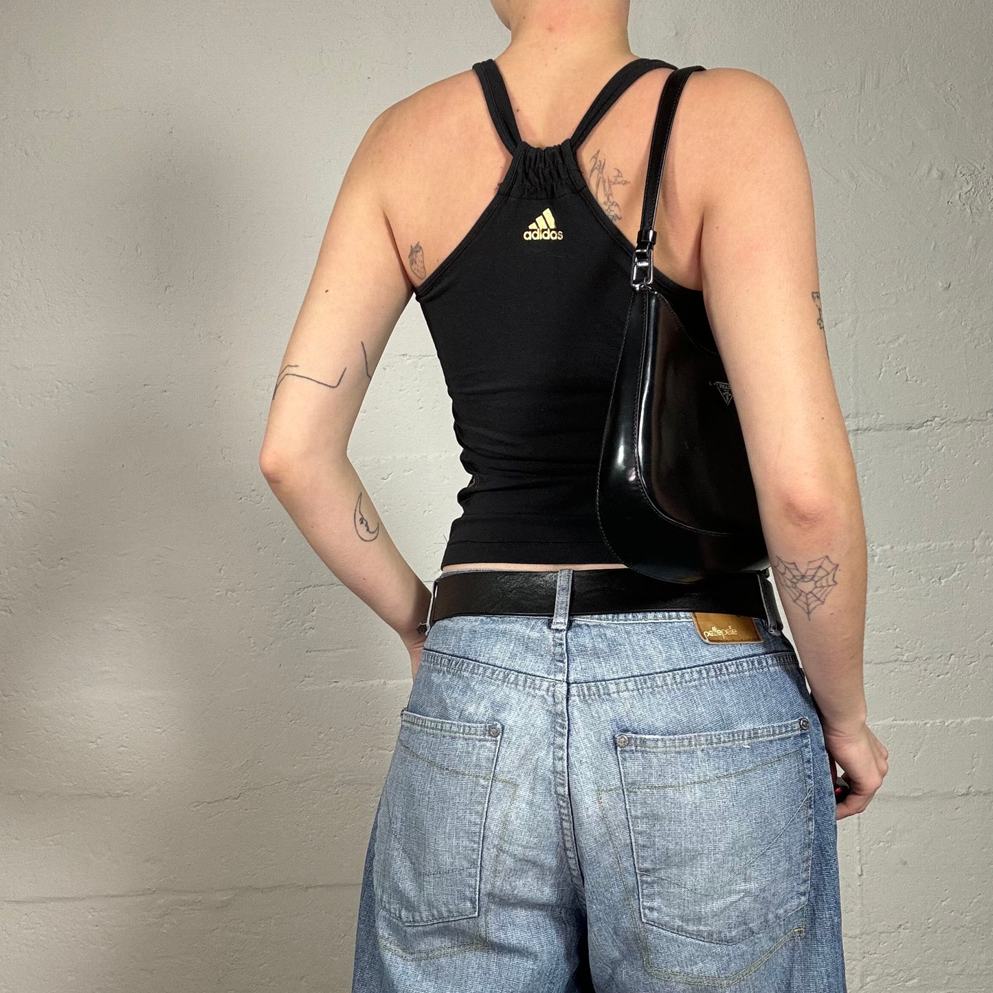 Vintage 2000's Sporty Adidas Black Top with Golden Logo Print (S)