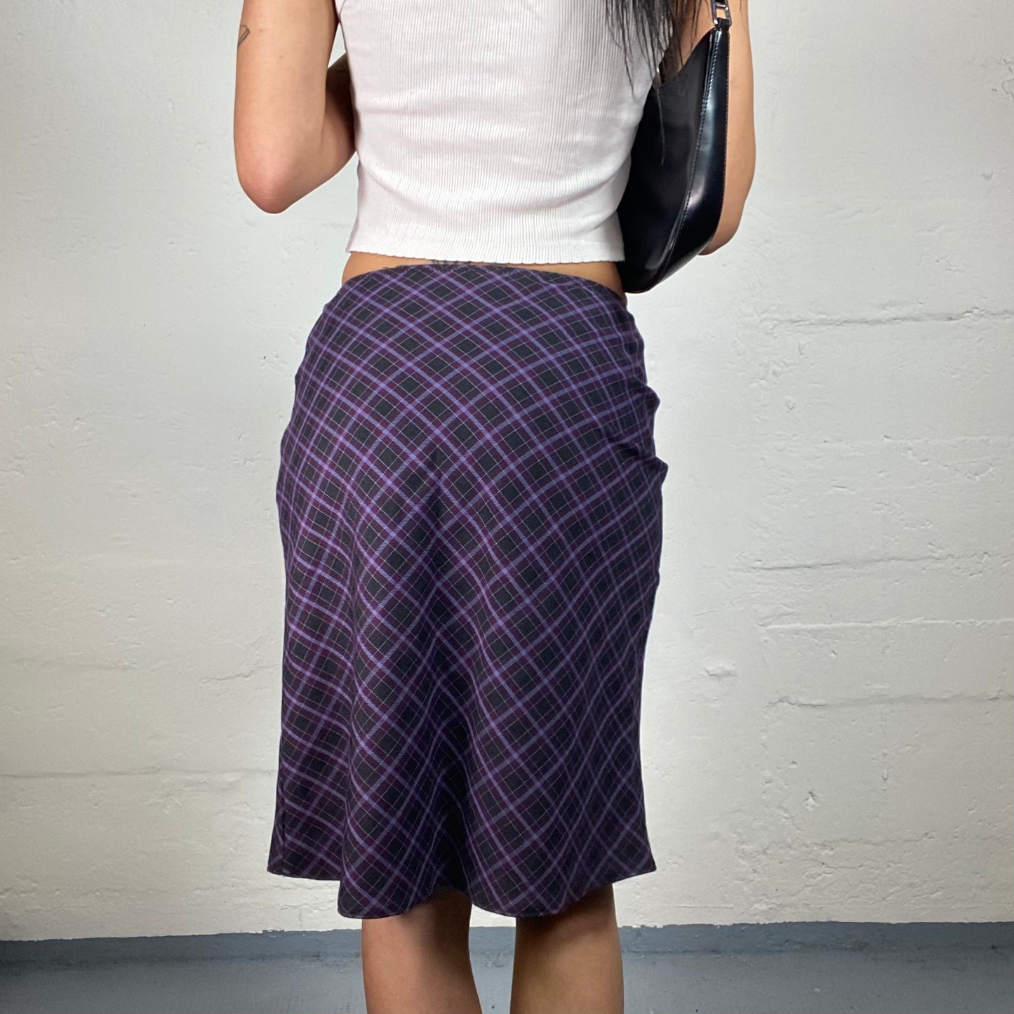 Vintage 2000's Office Girl Deep Purple Checkered Midi Skirt (S)