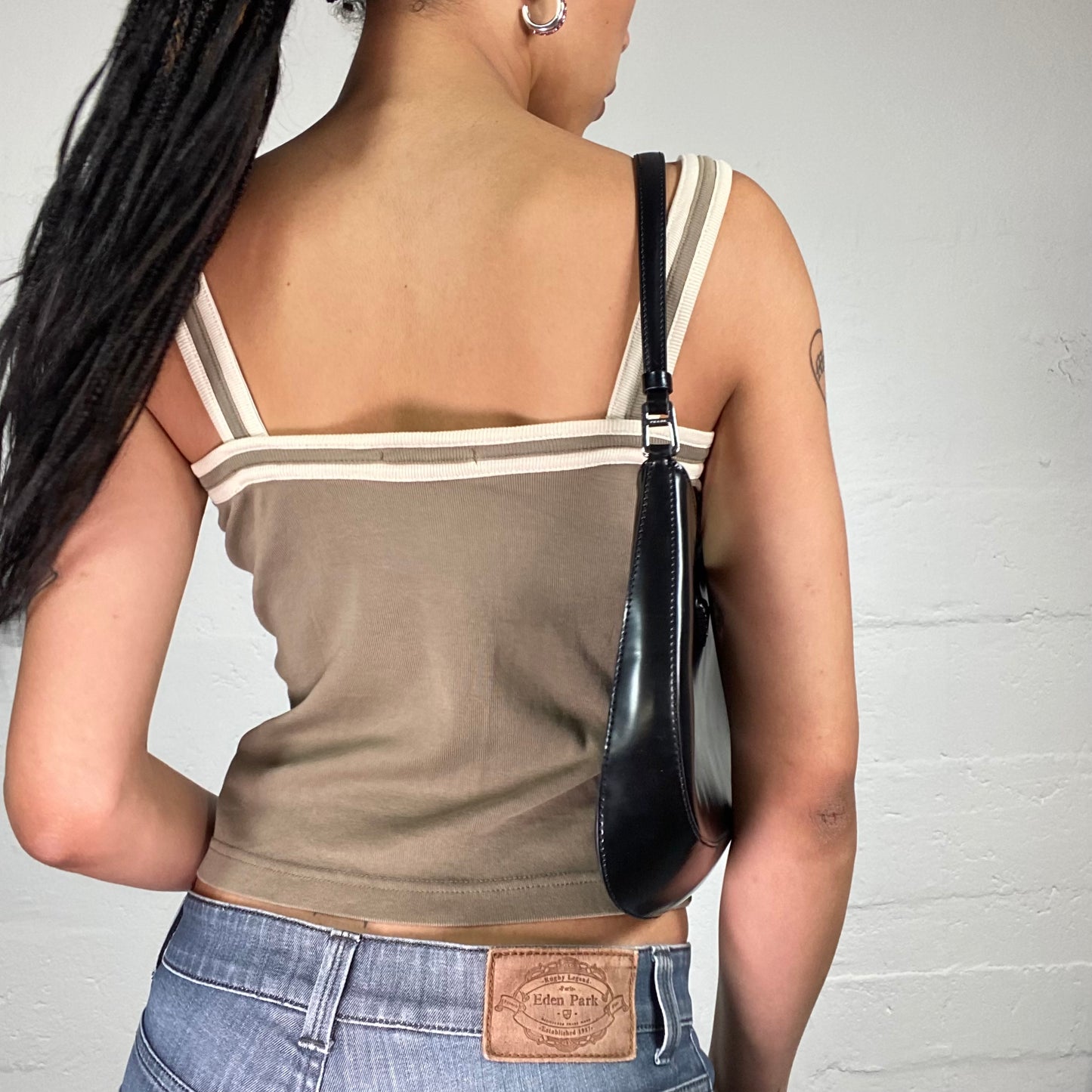 Vintage 2000's Hip-Hop Khaki Green Jersey Cami Top with White League 17 Print (M)