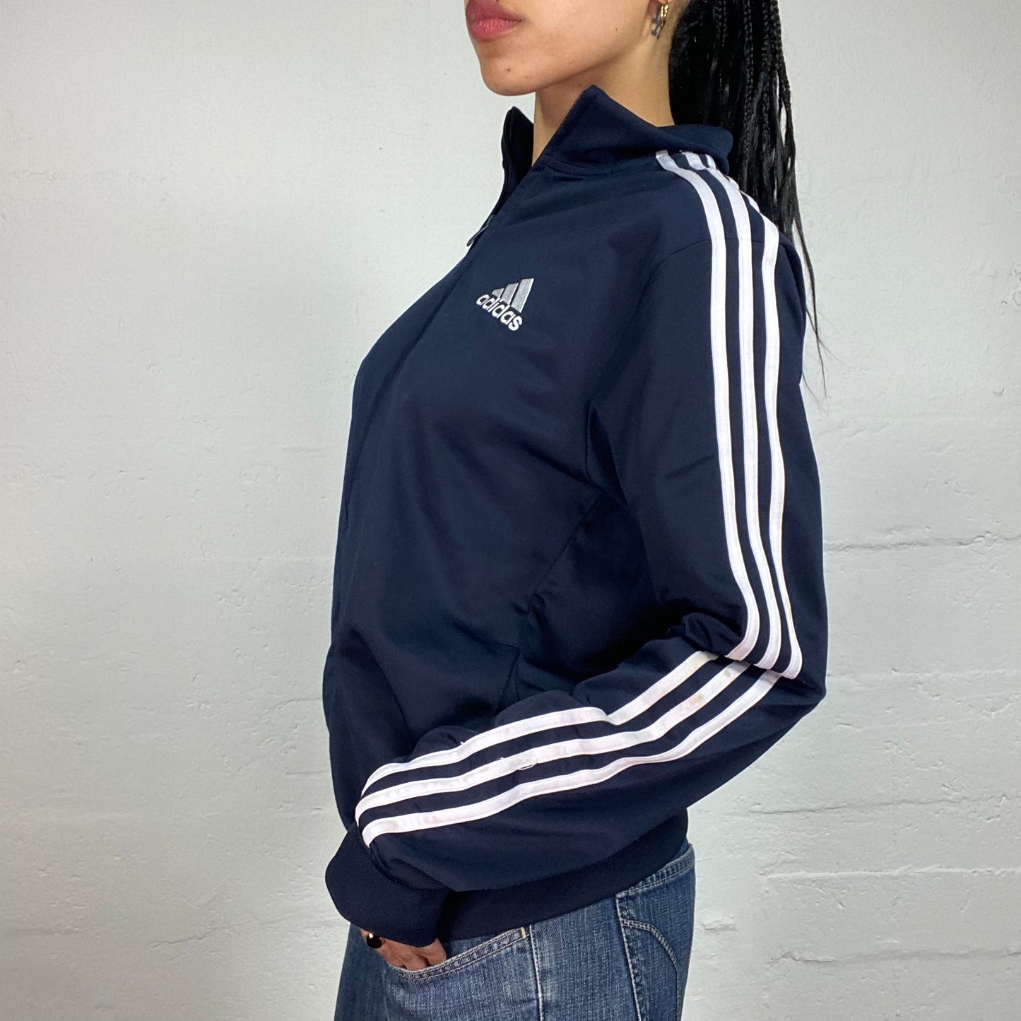 Vintage 2000's Archive Adidas Sporty Navy Blue Zip Up Pullover (M)