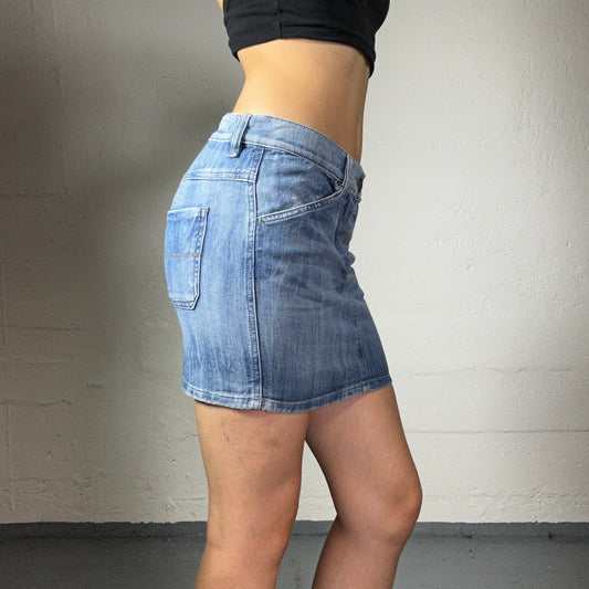 Vintage 2000's Diesel Skater Girl Classic Blue Denim Mini Clean Cut Skirt (S)