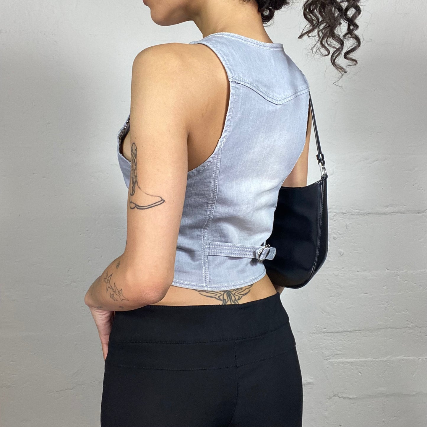 Vintage 2000's Xtina Light Wash Denim Button Up Vest Top (S)