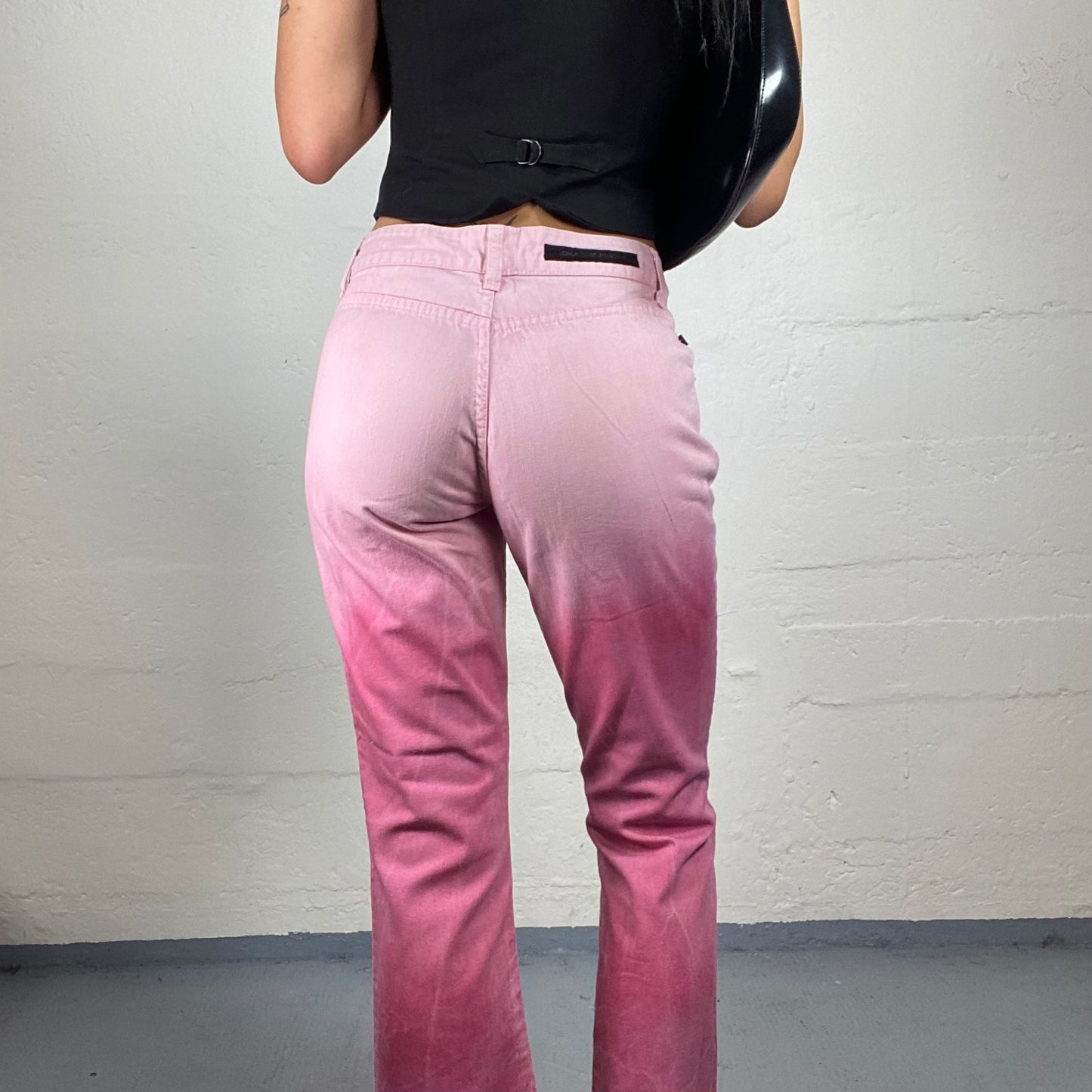 Vintage 2000's DKNY Downtown Girl Baby Pink and Hot Pink Fade Mid Waist Bootcut Jeans (M)