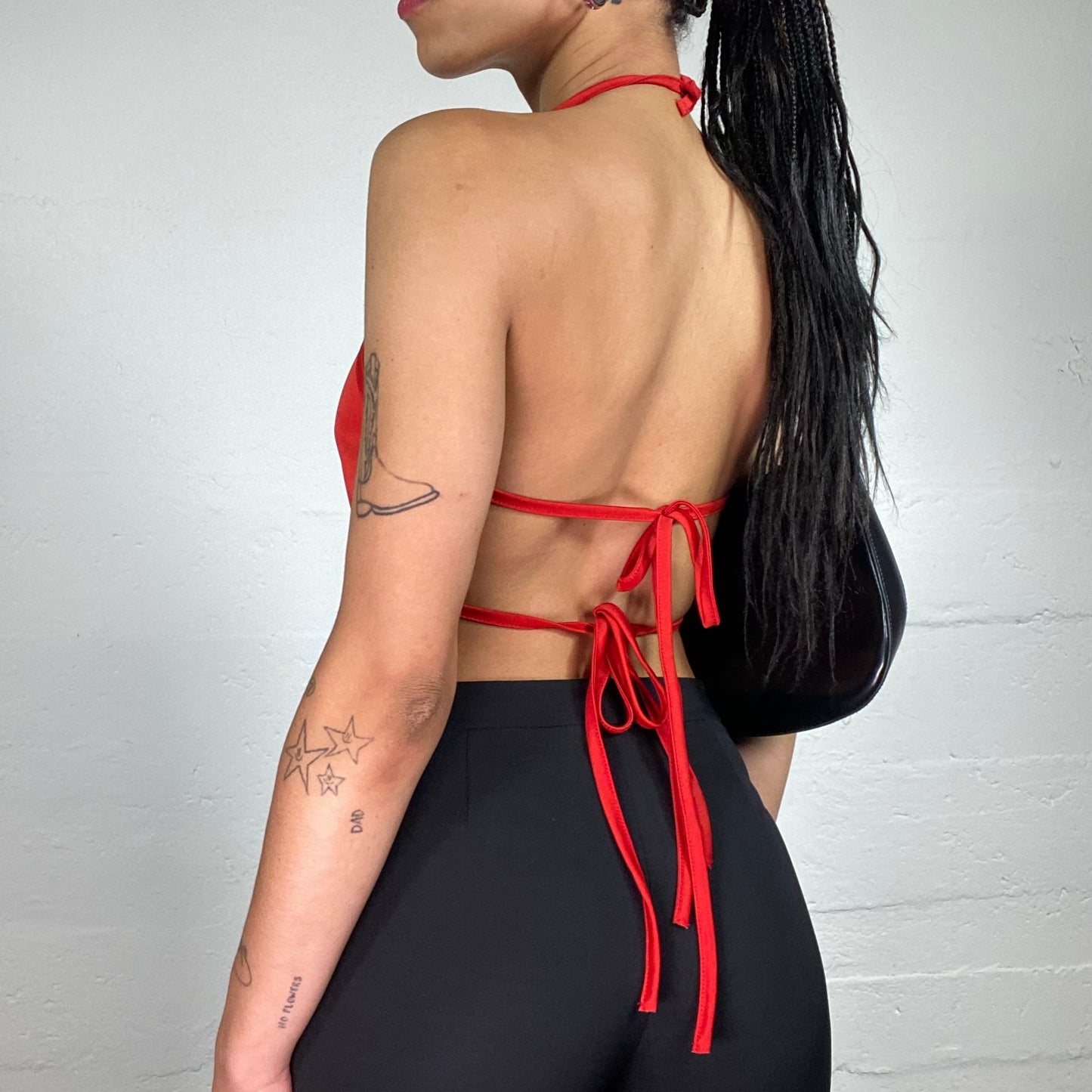 Vintage 2000's Downtown Girl Red Classy Neckholder Top with Open Back and Bindings (L)