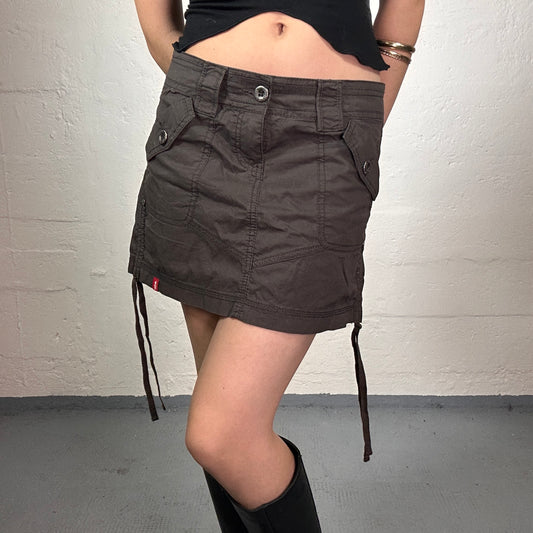 Vintage 2000's Skater Girl Brown Sporty Rubbered Mini Skirt (S)