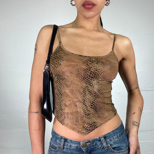 Vintage 2000's Downtown Girl Brown Toned Snake Skin Print Cropped Cami Top (S)