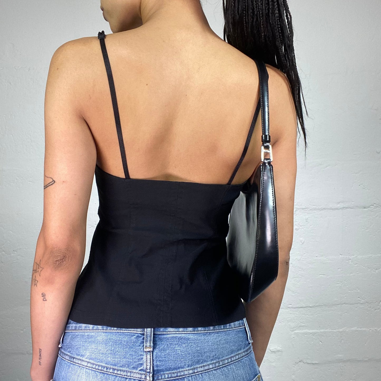 Vintage 2000's Downtown Girl Black Slim Fit Corset Style Cami Top (M)