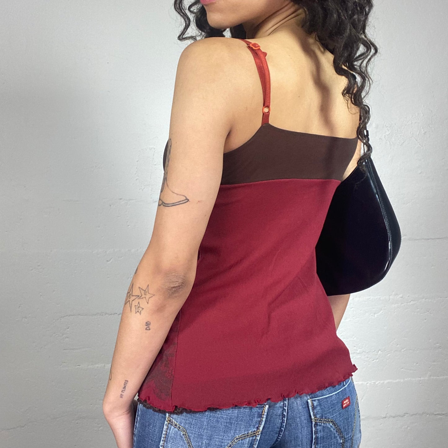 Vintage 2000's Romantic Goth Red and Brown Cami Top with Boho Print (S)