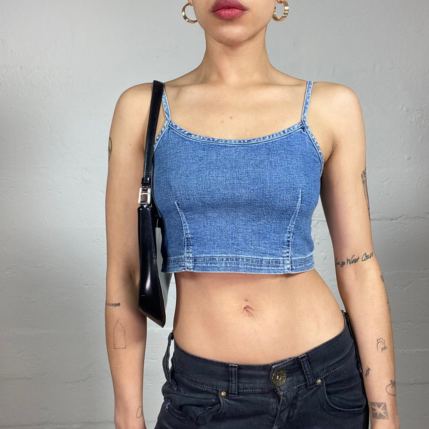 Vintage 2000's Xtina Style Blue Denim Cropped Cami Top (S)