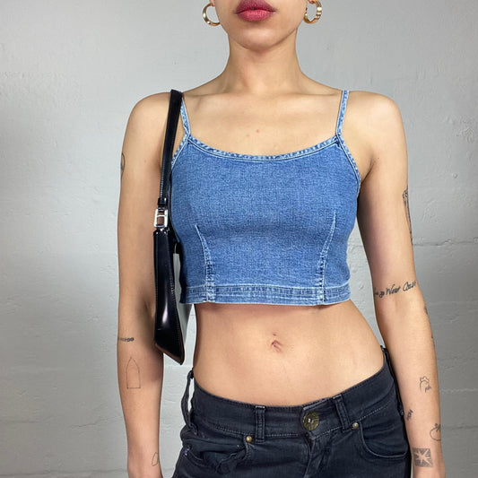 Vintage 2000's Xtina Style Blue Denim Cropped Cami Top (S)