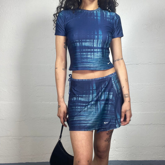 Vintage 2000's Archive Nike Sporty Blue Futuristic Print Baby Tee and Wrapped Skirt Set (S)