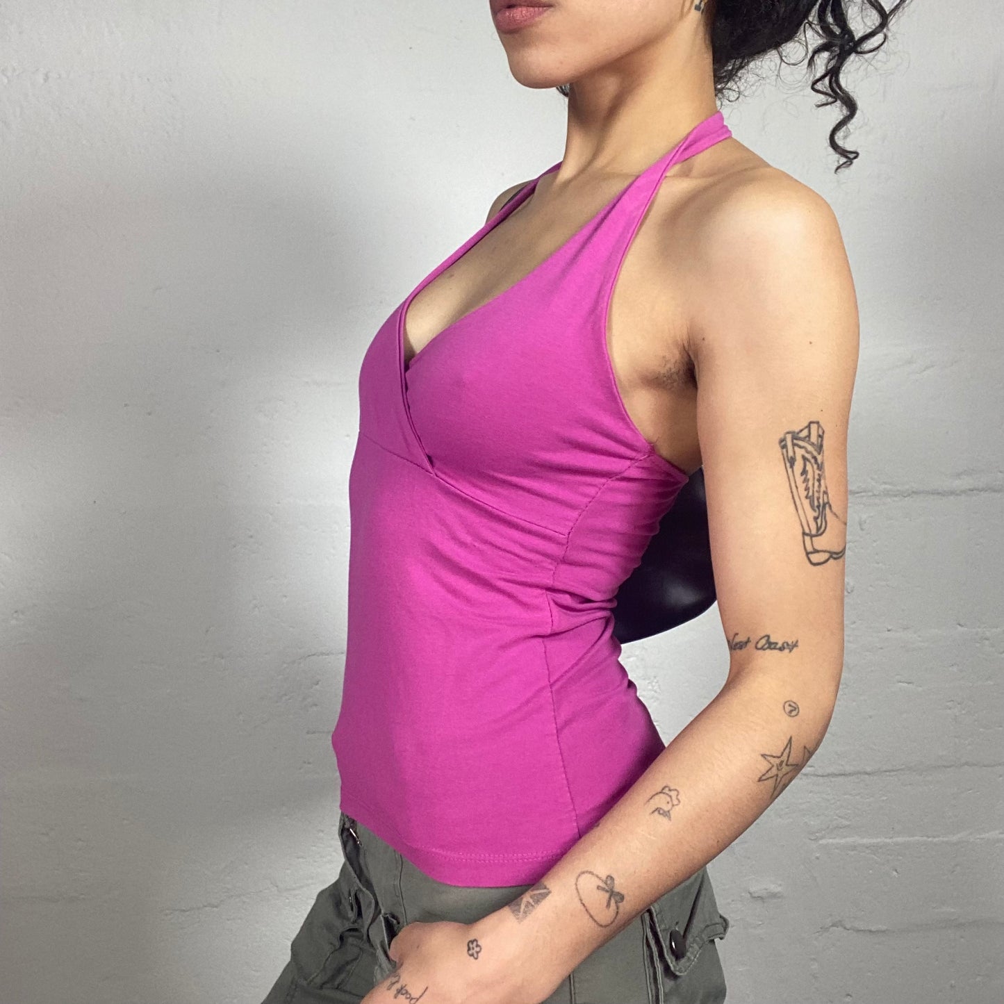 Vintage 2000's Upper East Side Rose Pink Neckholder Wrapped Bra Top (S)