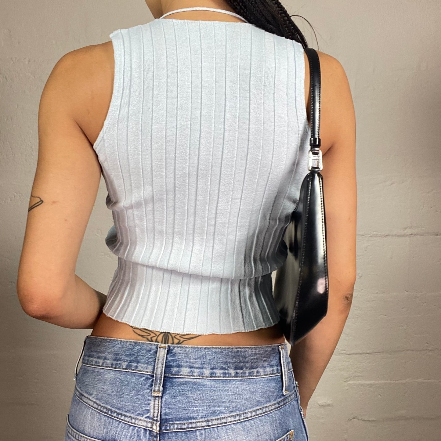 Vintage 2000's Sporty Jersey Baby Blue Cropped Lace Up Top (M)