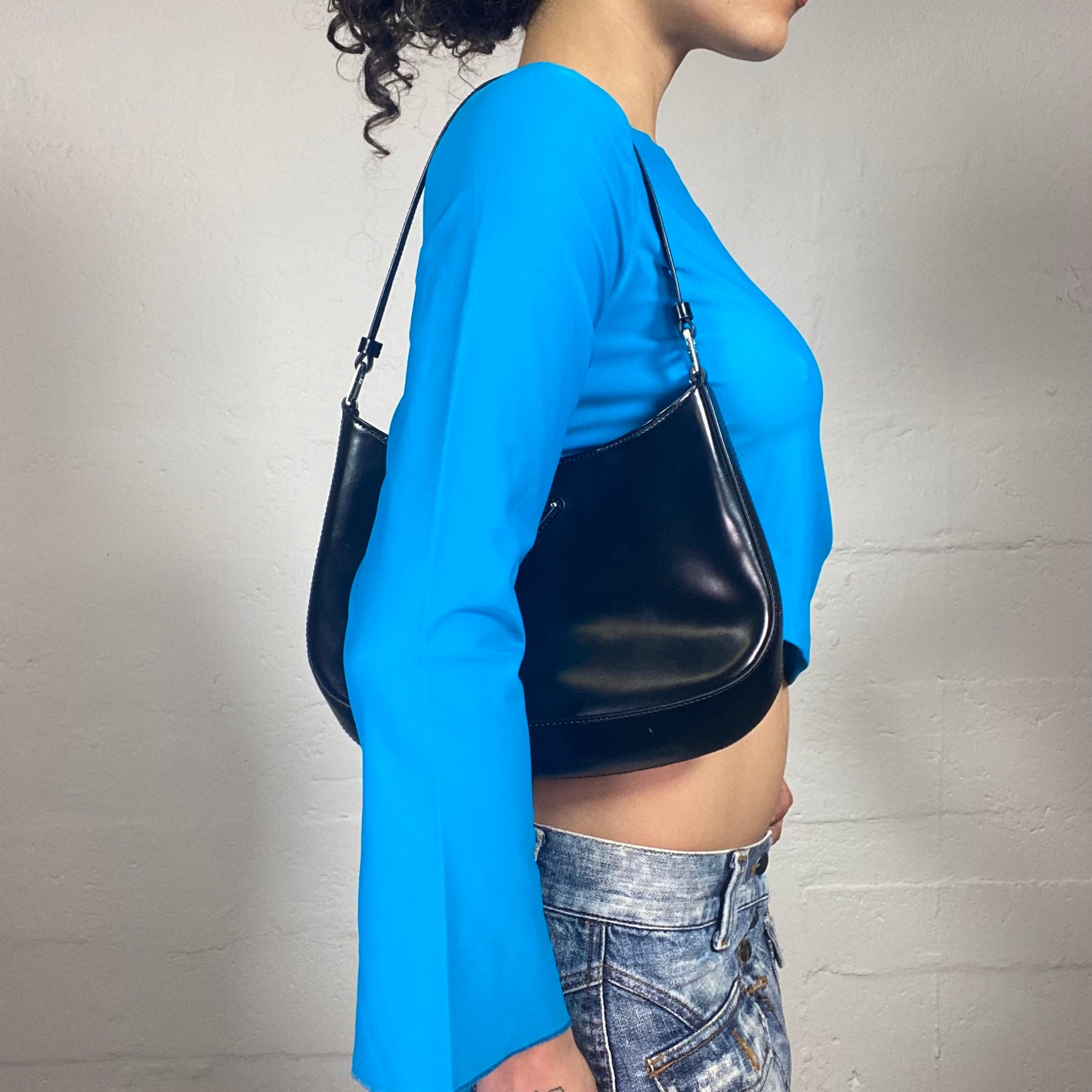 Vintage 2000's Chic Girl Aquamarine Blue Asymmetric One Shoulder Top (S)