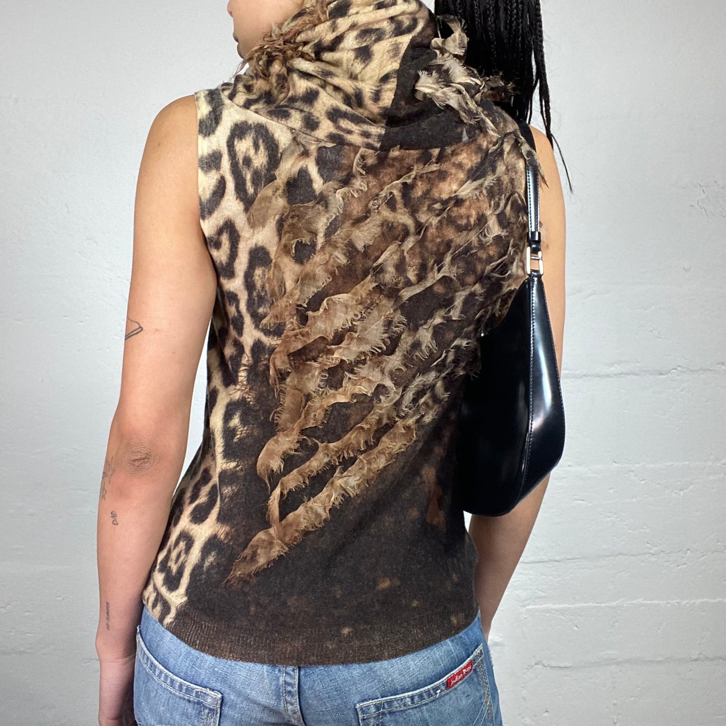 Vintage 2000's Archive Roberto Cavalli Chic Leo Print Sleeveless Top with High Neck (S)