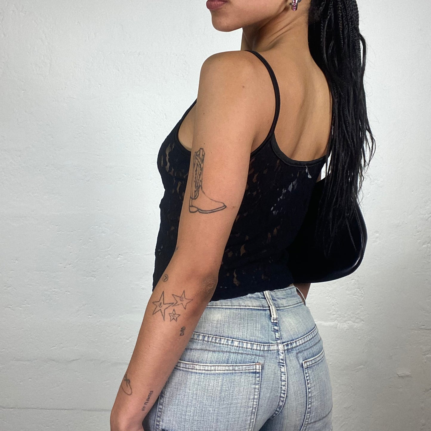 Vintage 2000’s Friday Night Out Black Classy Cropped Lace Material Cami Top (S)