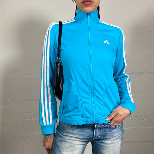 Vintage 2000’s Archive Adidas Sporty Aquamarine Blue Zip Up Pullover with White Details (M)