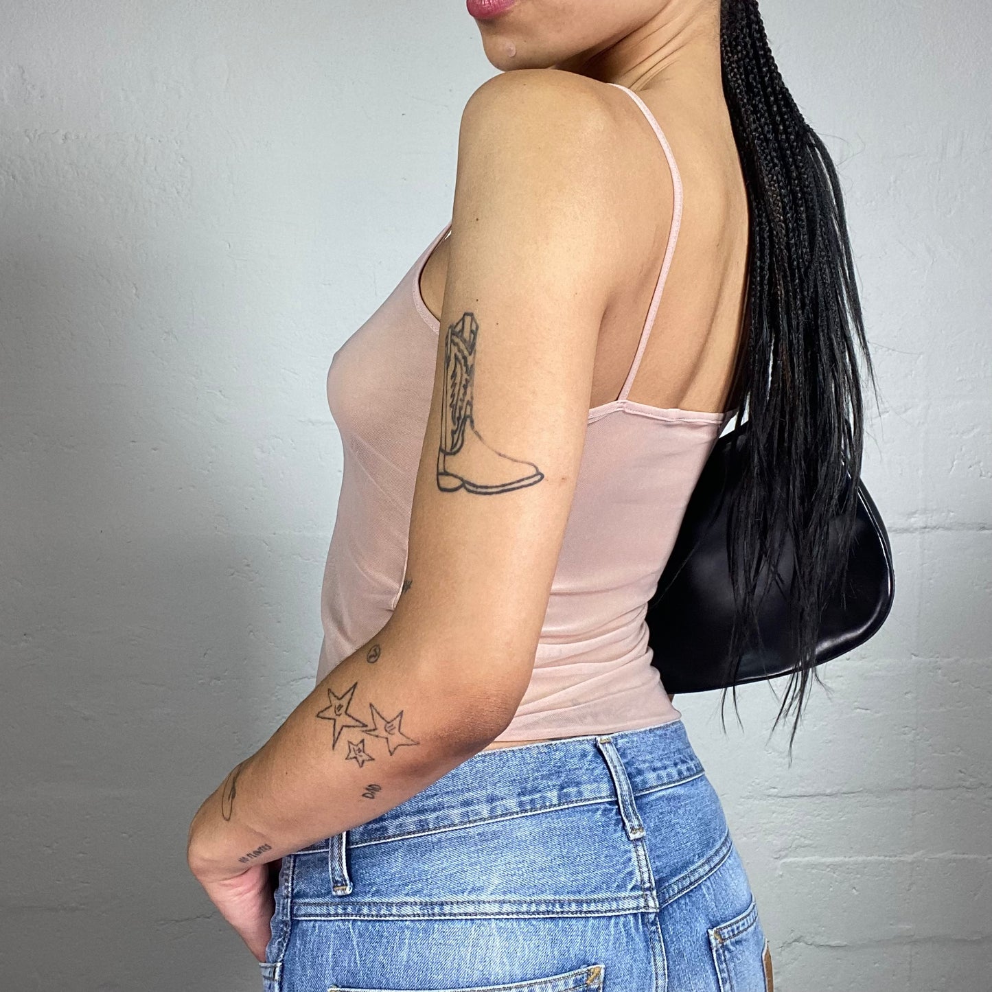 Vintage 2000's Soft Girl Baby Pink See Through Mesh Cami Top with Floral Embroidery (S)