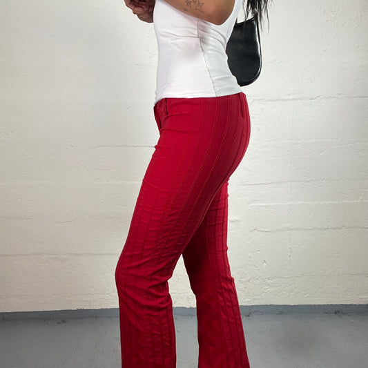 Vintage 2000's Femme Fatale Red Tight Flare Striped Middle Waist Pants (S)