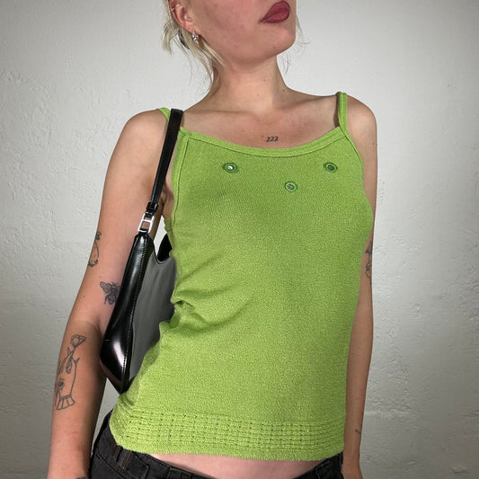 Vintage 90's Earth Angel Green Knit Top with Eyelet Emboidery Detail (S)