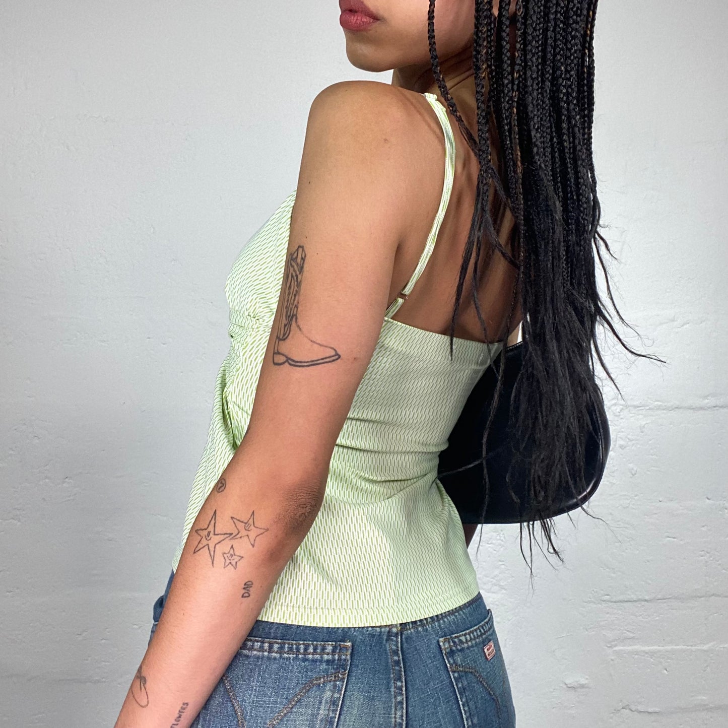 Vintage 2000's Soft Girl Light Green Striped Cami Top with Ribbon Detail (S)