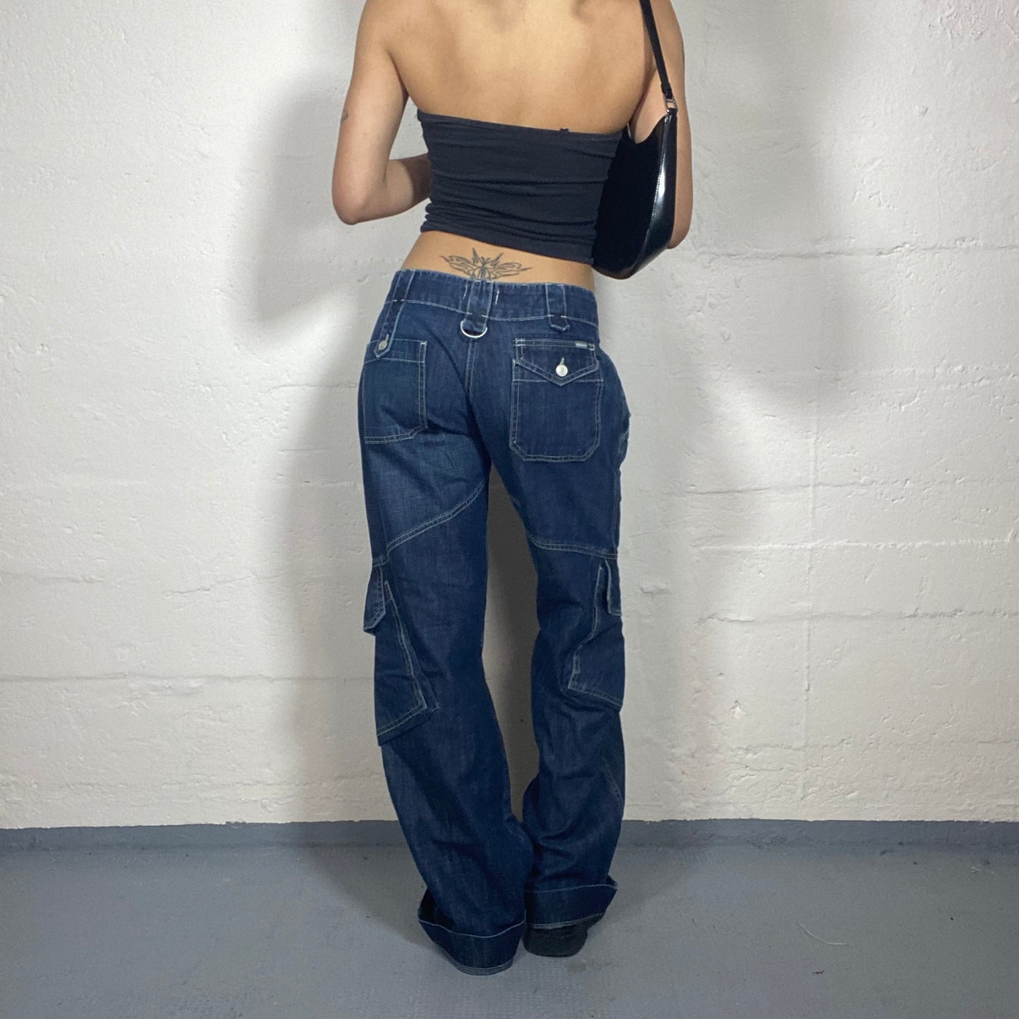 Vintage 2000's Downtown Girl Classic Blue Straight Fit Jeans with XL Pockets Details (M)