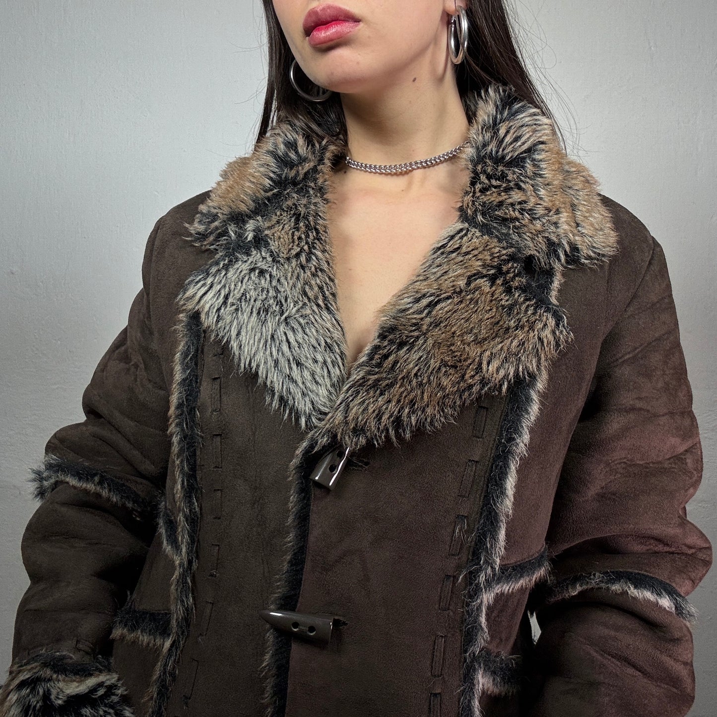 Vintage 90’s Brown Archive Faux Fur Trim Coat (M)