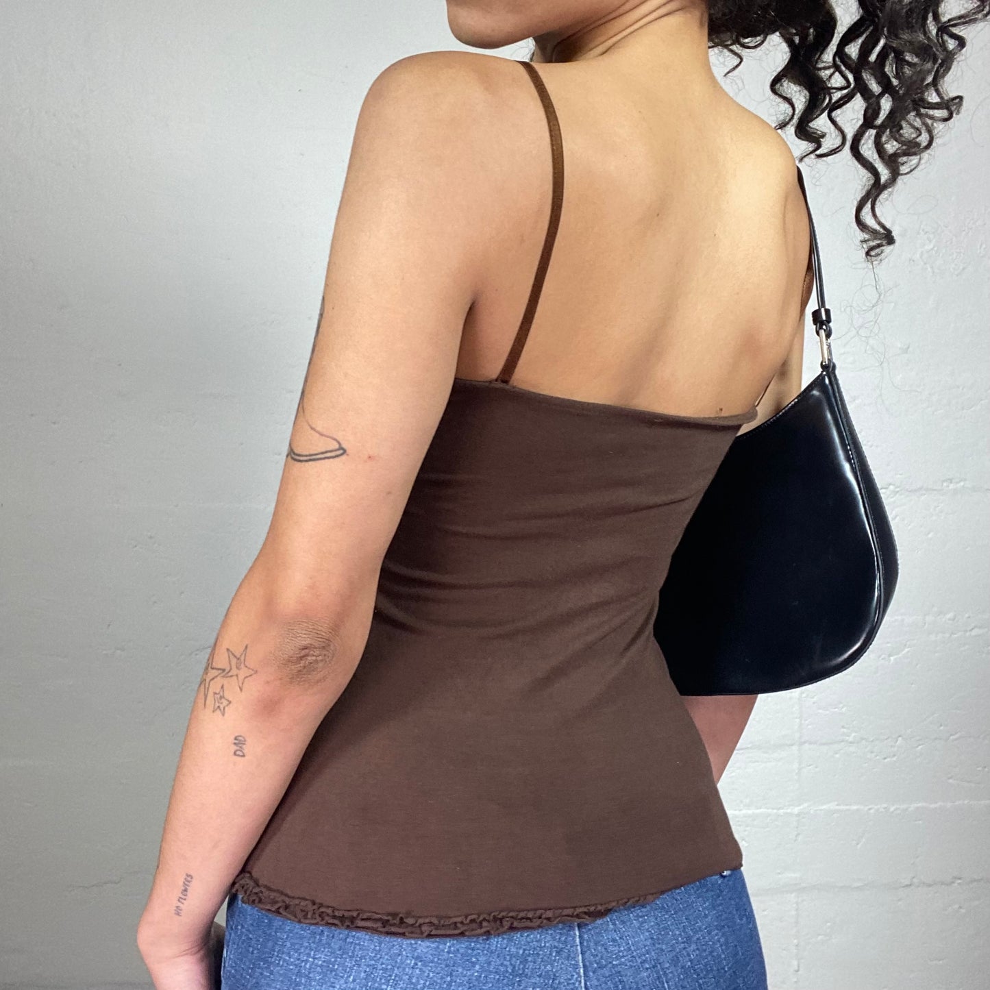 Vintage 2000's Baroque Brown Textures Lace Up Detail Cami Top with Sequins Embroidery (L)