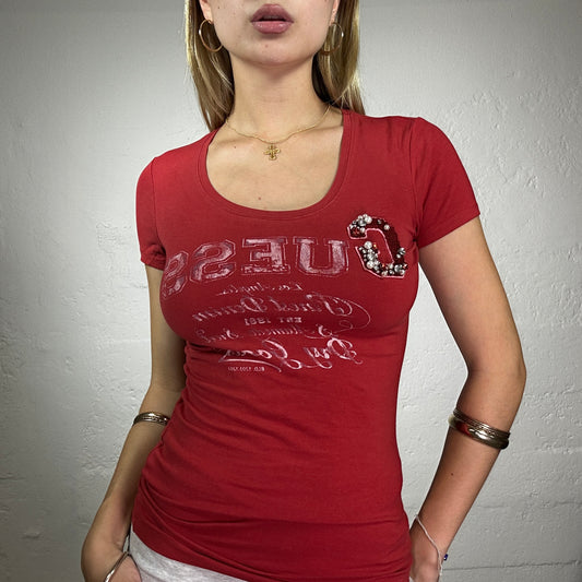 Vintage 2000's Archive Guess Red Shirt with Logo Print (XS)