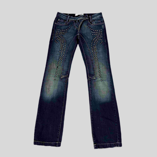 Vintage 2000's Indie Dark Washed Denim Pants with Stud Detail (S)