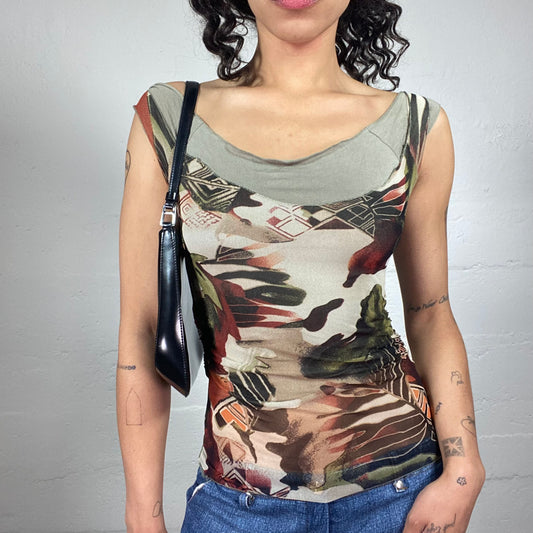 Vintage 2000's Casual Abstract Multicoloured Print Layered Tank Top (S)