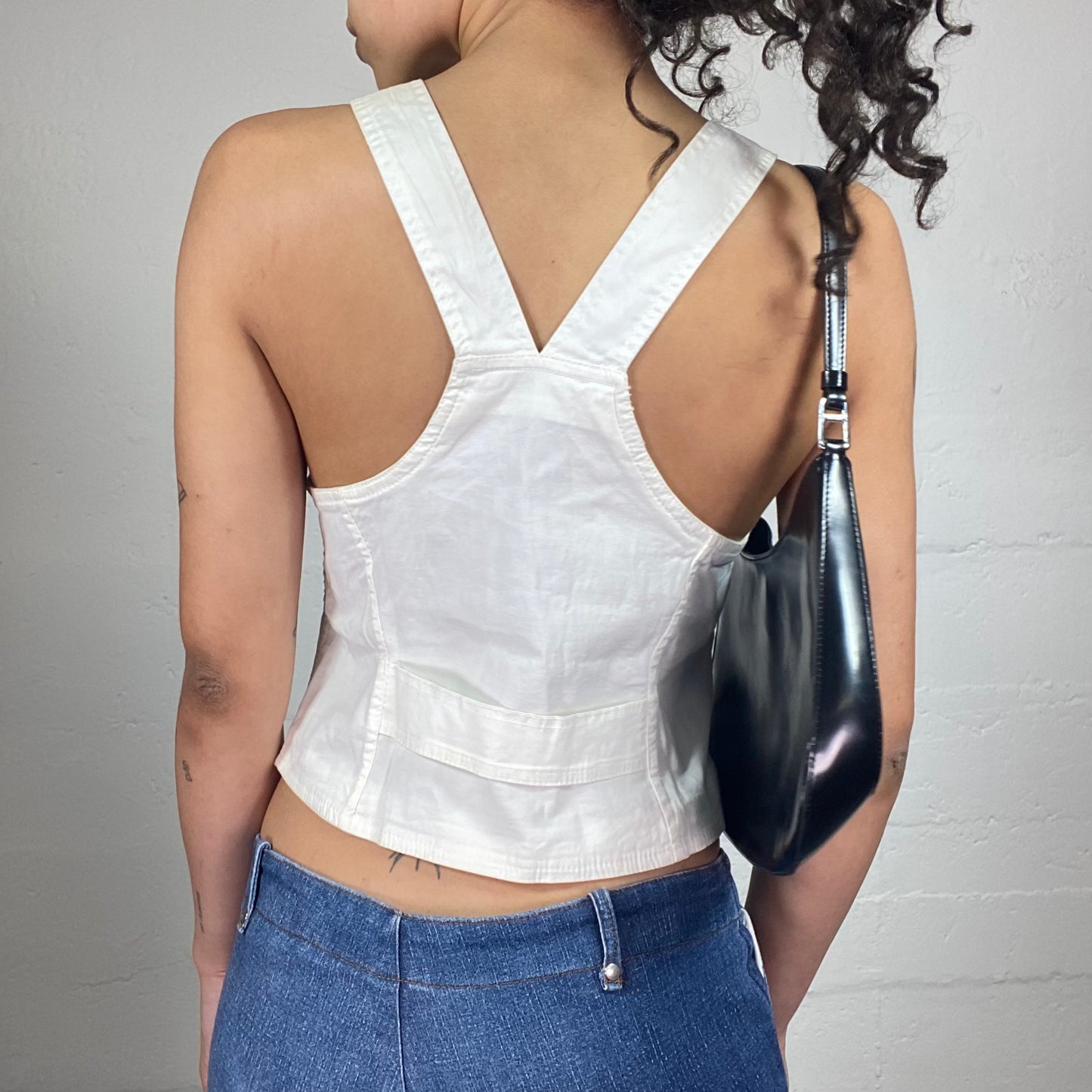 Vintage 2000's Skater Girl White Metal Button Up Vest Top (S)