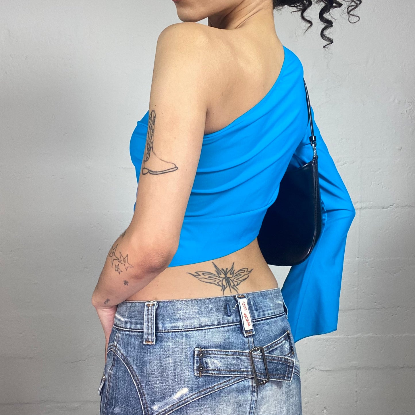 Vintage 2000's Chic Girl Aquamarine Blue Asymmetric One Shoulder Top (S)