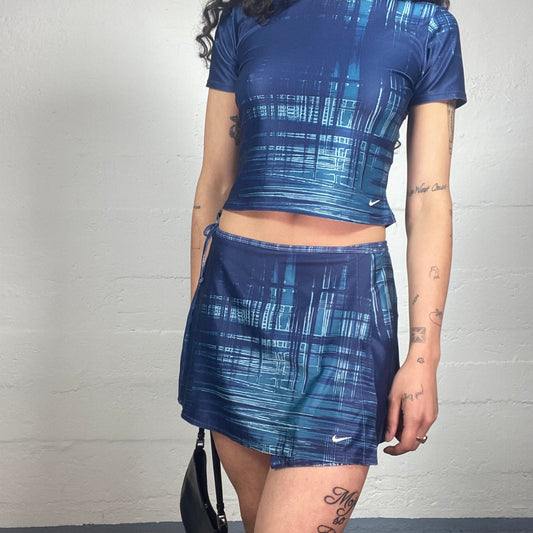 Vintage 2000's Archive Nike Sporty Blue Futuristic Print Baby Tee and Wrapped Skirt Set (S)