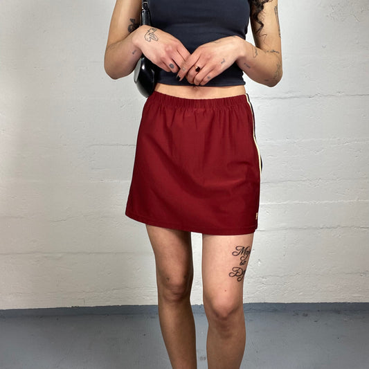 Vintage 2000's Sporty Tennis Style Dark Red Mini Skirt with aside Stripes (S)