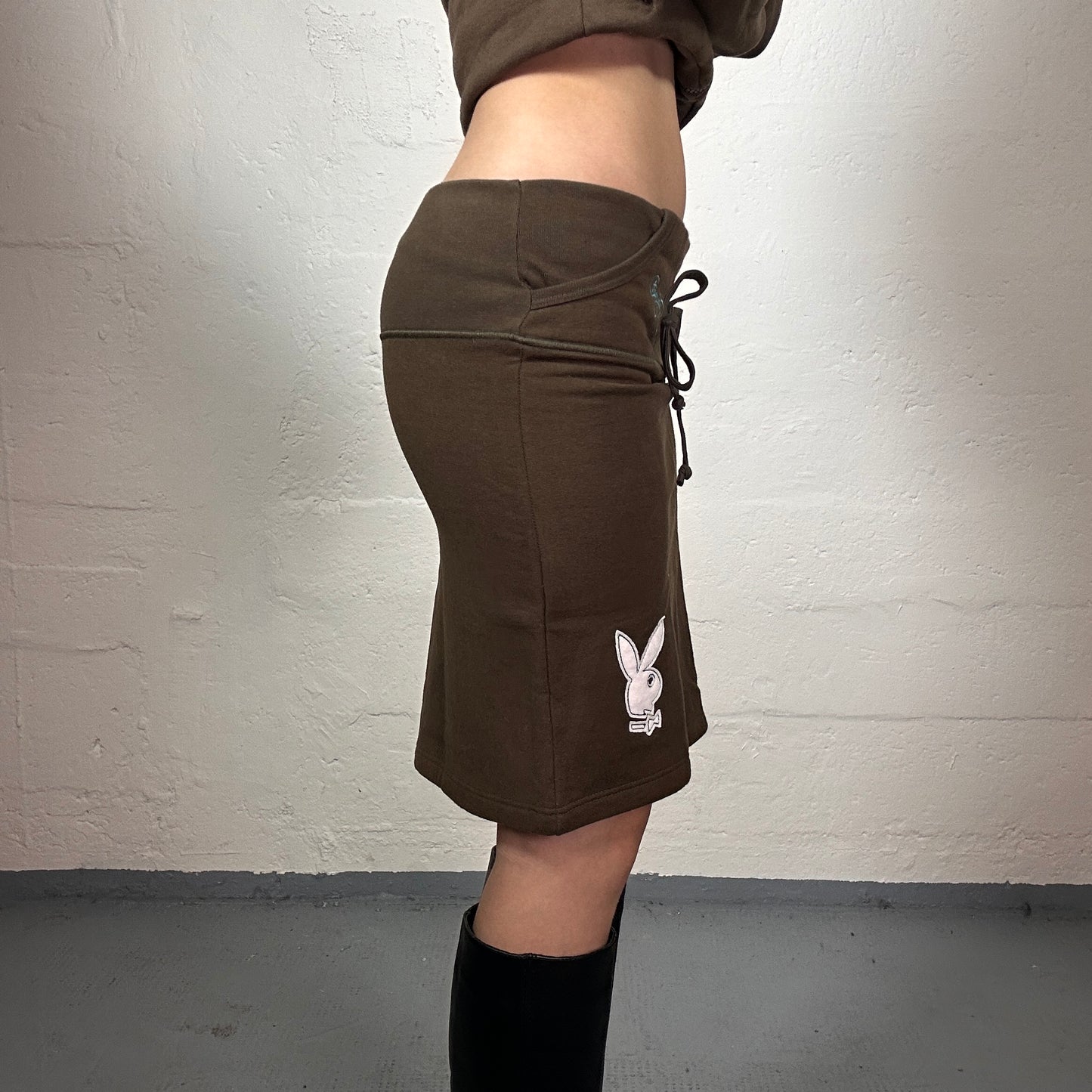 Vintage 2000's Playmate Sporty Brown Pencil Fit Skirt with Logo Print (XS)