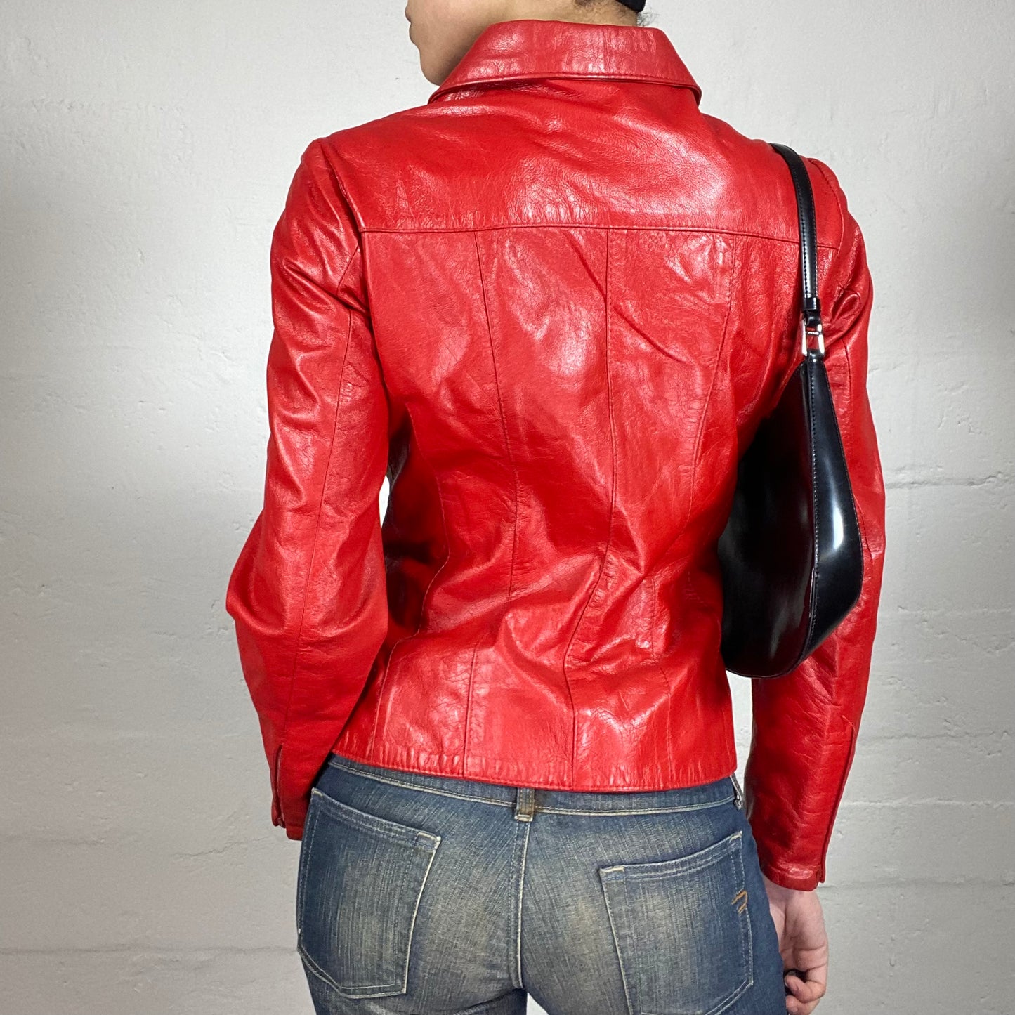 Vintage 2000's Femme Fatale Blood Red Leather Zip Up Jacket (S)